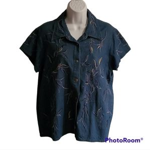 Together Short Sleeve Denim Button Down Top Size L